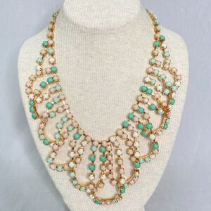 💎Bib Necklace Multicolor Pastel Chicklet Acrylic Stones Loops Gold Tone Base